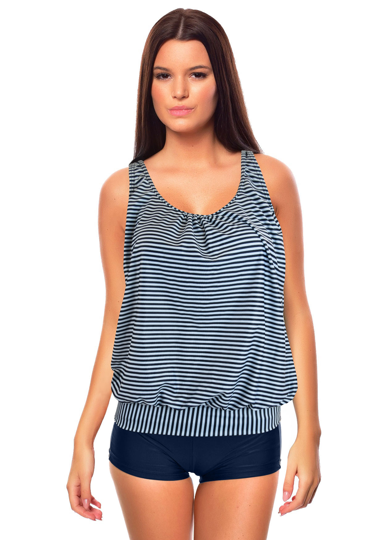 1444) OVERSIZE DAMEN TANKINI SET MARITIM NAVY SLIP ODER HOTPANT GR. 36